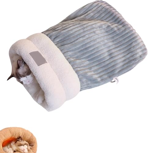 Katzenschlafsack, waschbares Selbst-Katzennest, Haustierschlafsack, Katzenschlafsack für Indoor-Katzen, Winter-Haustierbett für Hunde und Katzen bis zu 6 kg (L (Grau 6 kg)) von KeyoGoS