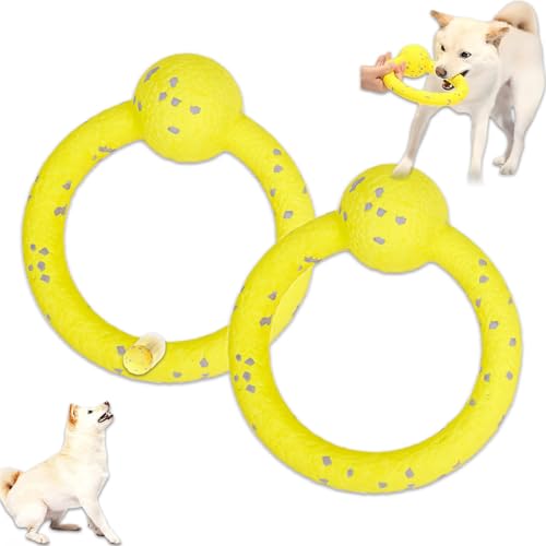 KeyoGoS The Mellow Dog Beruhigungsball, Mellow Dog Calming Ball, Mellow Dog Ball, die sanften Beruhigungsbälle für Hunde, lustiges Spielzeug und Kauspielzeug für Hunde jeder Größe (gelber Atomring, 2 von KeyoGoS