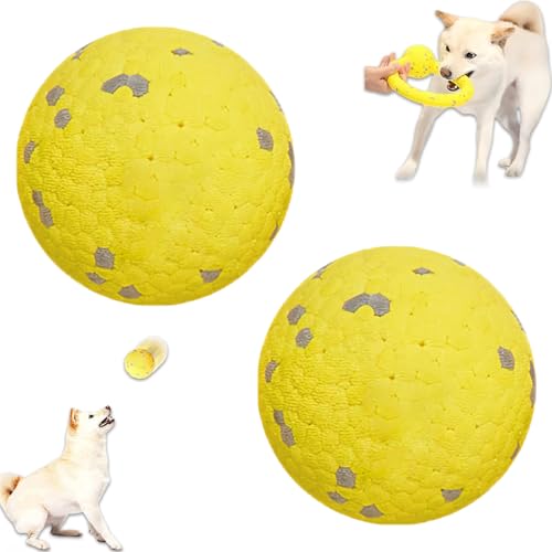 KeyoGoS The Mellow Dog Beruhigungsball, Mellow Dog Calming Ball, Mellow Dog Ball, die sanften Beruhigungsbälle für Hunde, lustiges Spielzeug und Kauspielzeug für Hunde jeder Größe (gelber Ball, 2 von KeyoGoS