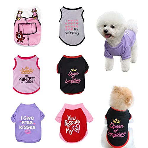 KATOLK 6 Pack Dog Clothes for Small Dogs Boy and Girl, Soft and Breathable Puppy Kitten Dog Shirts with Letters for Pet Dogs Cats, Summer Dog T-Shirts Apparel Sleeveless Vests for Chihuahua Yorkies von Keyoung