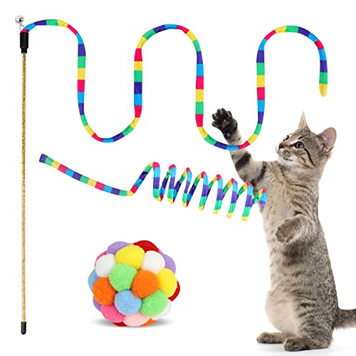 Keyoung Katzenspielzeug, 3 Stück, Katzenspielzeug, Flauschige Bälle mit Glocken und Katzenfedern, Regenbogenfarben, interaktives Katzenspielzeug für Indoor-Katzen, Kätzchen (Regenbogen) von TUSATIY