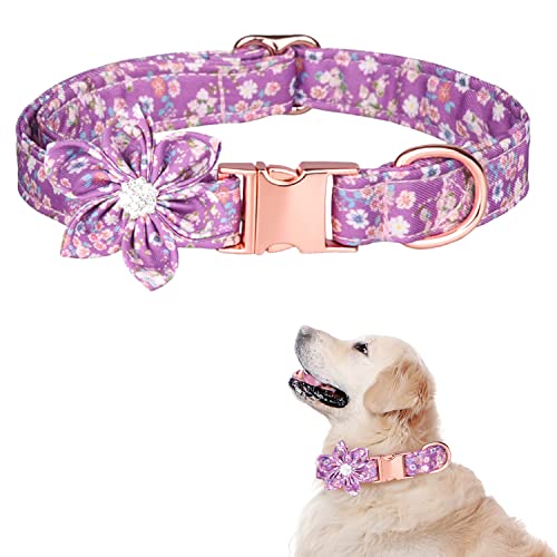 TDTOK Hundehalsband für Mädchen für kleine, mittelgroße und große Hunde, niedliches Hundehalsband mit abnehmbarer Blumen-Sicherheits-Metallschnalle, verstellbares Blumenmuster, weiche, bequeme Baumwolle, passend für Halsumfang von 26,7 - 60,6 cm von Keyoung