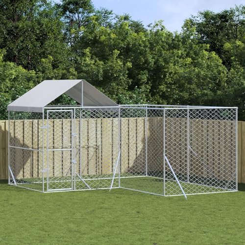 Keyroto Hundekäfig mit Dach Kennel für Hunde Outdoor Hundegehege Maschendraht Box für Haustiere aus verzinktem Stahl mit Schloss Silber - 4 x 4 x 2,5 m Keyroto Hundekäfig mit Dach Kennel für Hunde Outdoor Hundegehege Maschendraht Box für Haustiere aus verzinktem Stahl mit Schloss Silber - 4 x 4 x 2,5 m von Keyroto