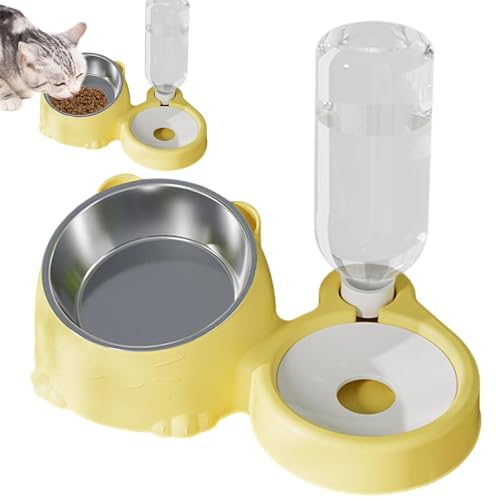 Katze Futternapf Und Wassernapf Set, Geneigtes Katzenfutter Und Wassernapf Set, Futternapf Katze Erhöht Mit Wasserspender Und Edelstahlnapf Für Haustiere, Hunde, Welpen von Keyubria