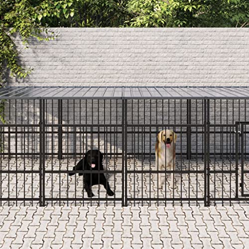 Hundehütte für den Außenbereich, Laufstall für Hunde, Welpen, Hundehütte für den Außenbereich, mit Dach für Hunde, Stahl, 15,02 m² von Keyur