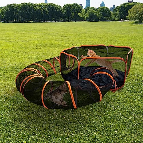 Keyzone Outdoor-Katzengehege für Indoor-Katzen, 2-in-1 tragbares Katzenspielhaus (Outdoor-Katzenzelt und runder Katzentunnel) für Katzen und Kleintiere, Indoor-Laufstall mit Tragetasche (2-in-1-Set) von Keyzone