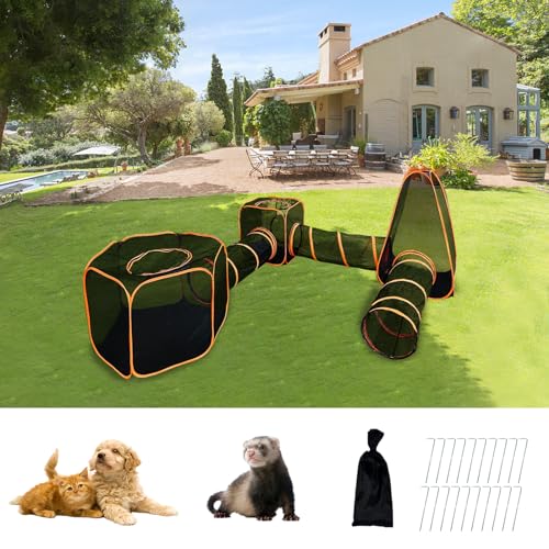 Keyzone Outdoor-Katzengehege für Indoor-Katzen, 6-in-1 tragbares Katzenspielhaus (Outdoor-Katzenzelt und runder Katzentunnel) für Katzen und Kleintiere, Indoor-Laufstall mit Tragetasche (6-in-1-Set) von Keyzone