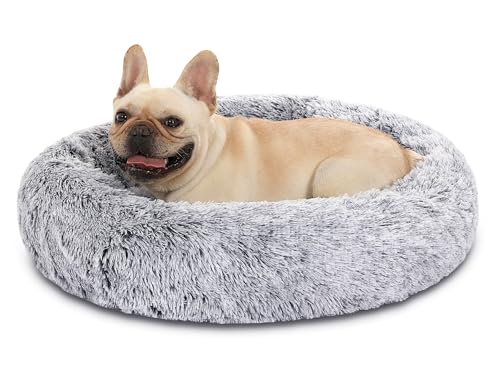 Hundebett Flauschig Katzenbett Donut-Kuschelbett Waschbar Rutschfestes Hundekissen Hundekorb Gemütliches Haustierbett für Katzen und Große, Mittlere, Kleine Hunde [Ø80cm, Grauverlauf] von Kfnire