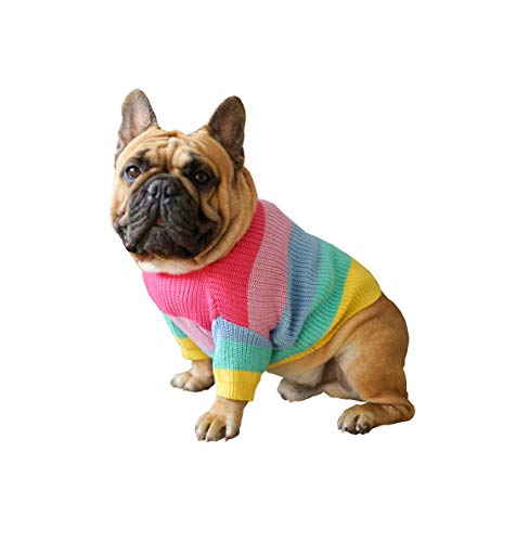 Khemn Bulldogge Regenbogen Strickpullover Hundepullover Niedliche Hundekleidung für Französische Bulldogge/Englische Bulldogge/Bullterrier/Mops (M) von Khemn