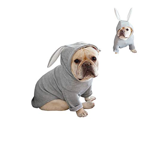 Khemn 丨Bulldog Custom-Kleidung丨Bulldog Rabbit Kostüm, Hundemode Kaninchenohren Hoodie für Französische Bulldogge/Englische Bulldogge/Amerikanische Pit Bull Terrier / Mops (Rosa, Grau) (XXL, Grau) von Khemn