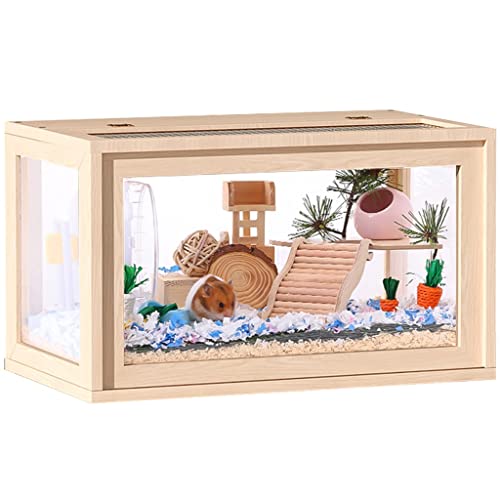 Hölzerner Hamsterkäfig, Reptilienterrarium, Kleintierhaus-Lebensraumstall, Zuhause mit super großem Sichtfeld zur Beobachtung von Haustieren (Größe: 60 x 30 x 30 cm) von KiLoom