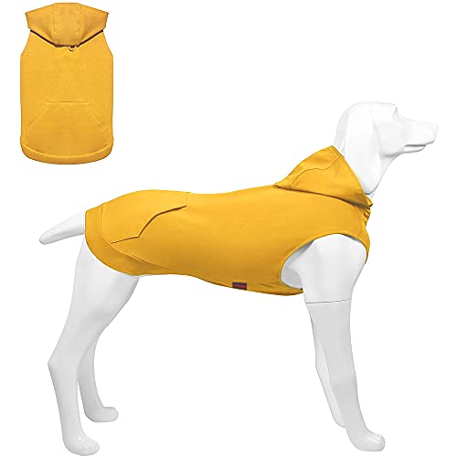 Hunde Hoodie, Hundemantel mit Hut & Taschen & Leinenloch, Weicher und Atmungsaktiver Kapuzenpulli Für Große Hunde Winterhundebekleidung Drinnen Ohne Ärmel Hundekleidung von Kickred (Gelb-L) von Kickred