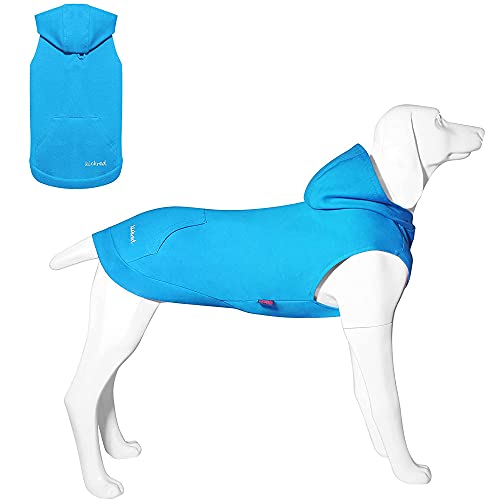 Hunde Hoodie, Hundemantel mit Hut & Taschen & Leinenloch, Weicher und Atmungsaktiver Kapuzenpulli Für Große Hunde Winterhundebekleidung Drinnen Ohne Ärmel Hundekleidung von Kickred (Hellblau-XL) von Kickred