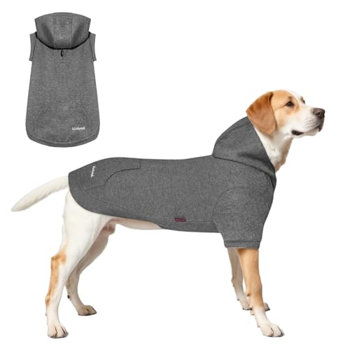 Hunde Hoodie, Hundemantel mit Hut & Taschen & Leinenloch, Weicher und Atmungsaktiver Kapuzenpulli Für Große Hunde Winterhundebekleidung Drinnen & Draußen Hundekleidung von Kickred (Grau-L) von Kickred