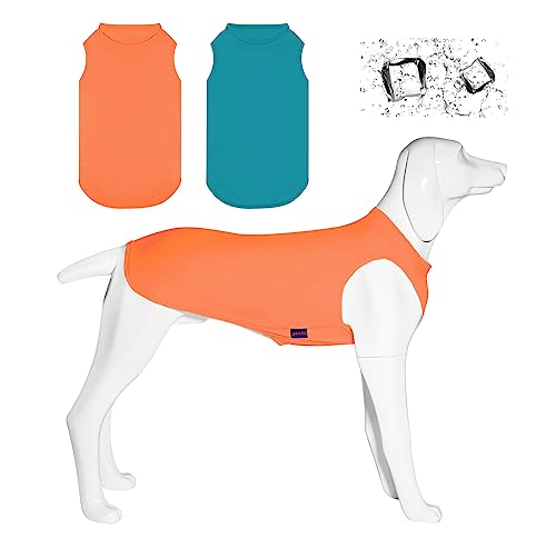 Kickred 2 Pack Hund Kühlung Shirts, Eis Haustier Weste Hund Kleidung für Instant Kühlung, ultraleichte atmungsaktive ärmellose T-Shirts für mittlere Hunde (Pfauenblau+Orangenrot, L) von Kickred