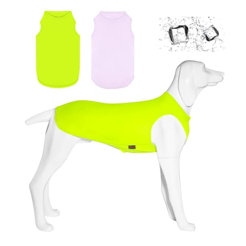 Kickred 2 Pack Hund Kühlung Shirts, EIS Haustier Weste Hund Kleidung für Instant Kühlung, ultraleichte atmungsaktive ärmellose T-Shirts für mittlere Hunde Junge Mädchen (Violett+Grün, L) von Kickred