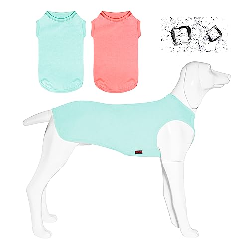 Kickred 2 Pack Hundeshirts, schnell trocknende leichte Hunde-T-Shirts ärmellose Weste, atmungsaktiv Haustier Kleidung Tank Top für große mittlere kleine Hunde (Hellblau+Bonbonrosa, L) von Kickred