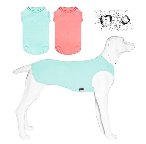 Kickred 2 Pack Hundeshirts, schnell trocknende leichte Hunde-T-Shirts ärmellose Weste, atmungsaktiv Haustier Kleidung Tank Top für große mittlere kleine Hunde (Hellblau+Bonbonrosa, XL) von Kickred