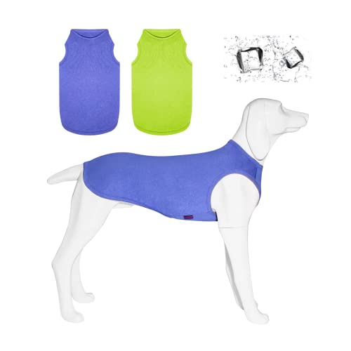 Kickred 2 Pack Sommer Hundeshirts, schnell trocknende atmungsaktive Hundekleidung Haustier ärmellose Weste, leichte Dehnbare Tank Top T-Shirts für Hunde Junge Mädchen (Deep Blue+Dark Green, L) von Kickred