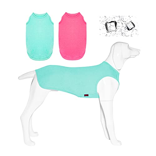 Kickred 2 Pack Sommer Hundeshirts, schnell trocknende atmungsaktive Hundekleidung Haustier ärmellose Weste, leichtes dehnbares Tank Top T-Shirts für große Hunde Junge Mädchen (Rose+Seeblau, M) von Kickred