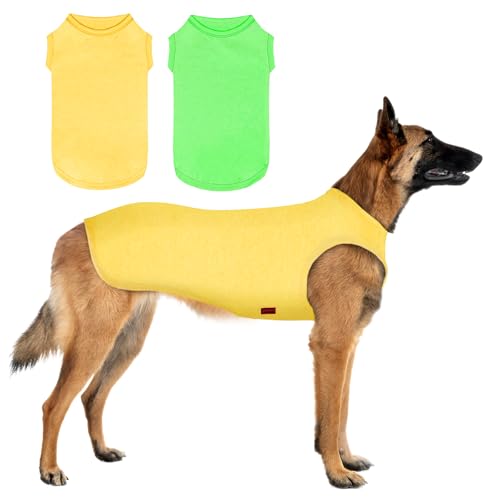 Kickred 2 Pack Sommer Hundeshirts, schnell trocknende atmungsaktive Hundekleidung Haustier ärmellose Weste, leichtes dehnbares Tank Top T-Shirts für große mittlere Hunde (Grasgrün+Zitronengelb, XL) von Kickred