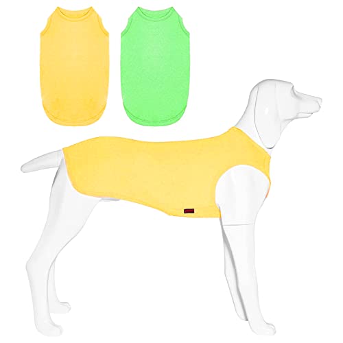 Kickred 2 Pack Sommer Hundeshirts, schnell trocknende atmungsaktive Hundekleidung Haustier ärmellose Weste, leichtes dehnbares Tank Top T-Shirts für große mittlere Hunde (Grasgrün+Zitronengelb, XL) von Kickred