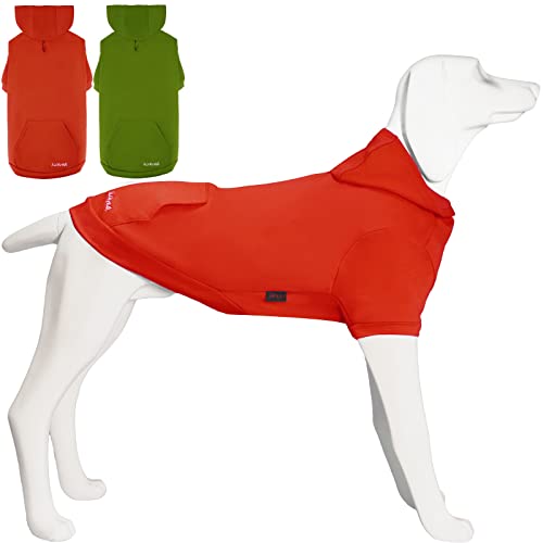 Kickred 2 Stück Basic Baumwolle Hund Hoodie Pullover, weiche Haustierkleidung Hund Sweatshirts, Hundeoutfit Mantel Pullover mit Tasche und Leine Loch für kleine, mittelgroße und große Hunde, L von Kickred