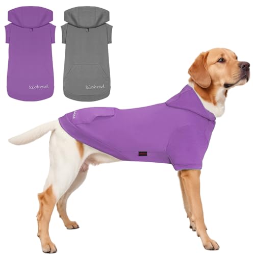 Kickred 2-teiliger Hunde-Kapuzenpullover aus Baumwolle, weiche Haustierkleidung, Hunde-Sweatshirts, Hunde-Outfit, Mantel, Pullover mit Tasche und Loch für die Leine für kleine, mittelgroße und große von Kickred