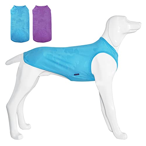 Kickred 2er Pack Sommer Hundeshirts, schnell trocknende atmungsaktive Hundebekleidung ärmellose Westen, leicht mit einzigartigen Mustern für mittlere Hunde (Hellblau+Fuchsia, L) von Kickred