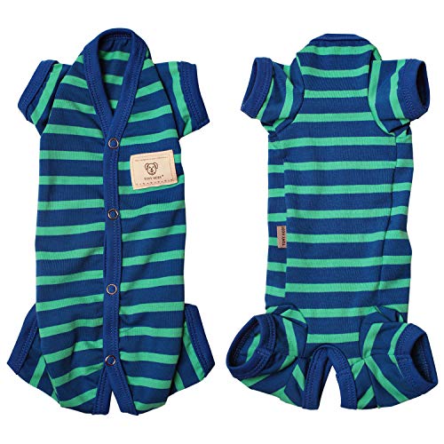 Weiblich/Männlich Haustier Hund Pyjamas Streifen 4 Beine Hund Jumpsuit Weiche Baumwolle Hundekleidung Schlafanzug für Sommer (Blau-Grün-Mädchen, XS) von Kickred