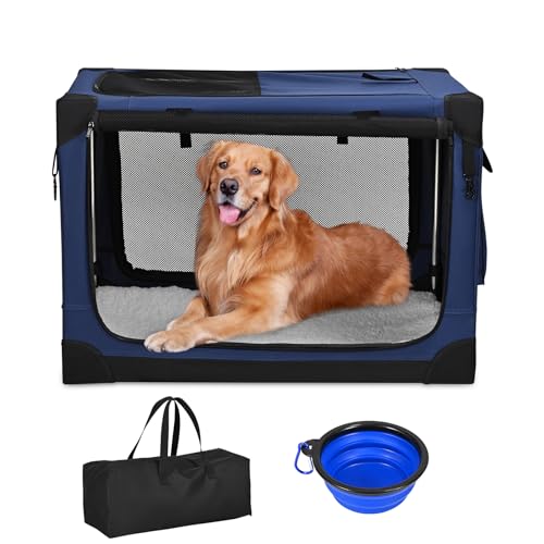 Kidken Hunde-Reisebox, leichte Hundekäfige für große Hunde, zusammenklappbare Hundebox, Auto-Träger, faltbare Kisten (XL:90 x 64 x 64 cm) von Kidken