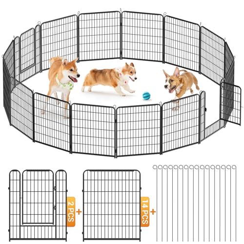 Kidsgigglz Haustier Laufgitter, Hundezaun, Freilaufgehege Kaninchen, DIY Drahtzaun mit Tür für den Innen Außenbereich, Spielplatz für Garten für Hund Katze Welpe Kaninchen Hühner, 16Gitter je 65x80cm von Kidsgigglz