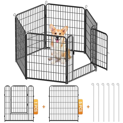 Kidsgigglz Haustier Laufgitter, Hundezaun, Freilaufgehege Kaninchen, DIY Drahtzaun mit Tür für den Innen Außenbereich, Spielplatz für Garten für Hund Katze Welpe Kaninchen Hühner, 6Gitter je 65x80cm von Kidsgigglz