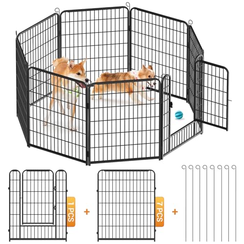 Kidsgigglz Haustier Laufgitter, Hundezaun, Freilaufgehege Kaninchen, DIY Drahtzaun mit Tür für den Innen Außenbereich, Spielplatz für Garten für Hund Katze Welpe Kaninchen Hühner, 8Gitter je 65x80cm von Kidsgigglz