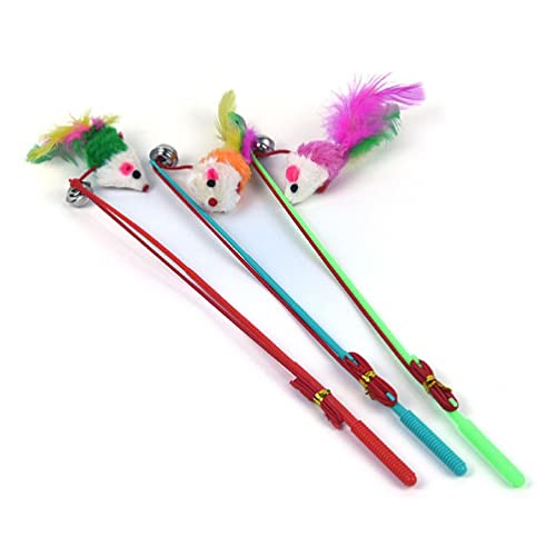 KieTeiiK 3 Pcs Katze Übung Spielzeug Gefälschte Maus Feder Zauberstab Katze Spielzeug Interaktives Katze Stick Training Spielzeug Feder Katze Spielzeug Katze Teaser Zauberstab von KieTeiiK