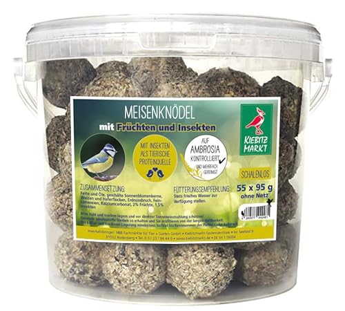 Kiebitzmarkt Meisenknödel Frucht+Insekt schalenlos ohne Netz Wildvogelfutter 55 x 95 g Eimer von Kiebitz Markt