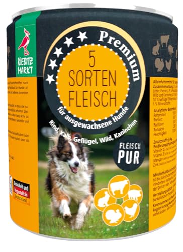 Kiebitzmarkt Premium Dose 5-Sorten Fleisch Hundefutter Nassfutter (12x800 g) von Kiebitz Markt