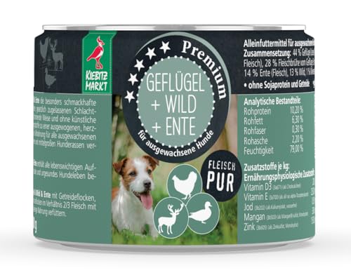 Kiebitzmarkt Premium Dose Geflügel, Wild & Ente Hundefutter Nassfutter (24x200 g) von Kiebitz Markt