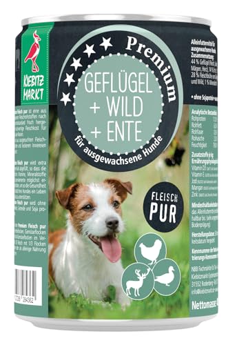 Kiebitzmarkt Premium Dose Geflügel, Wild & Ente Hundefutter Nassfutter (24x400 g) von Kiebitz Markt