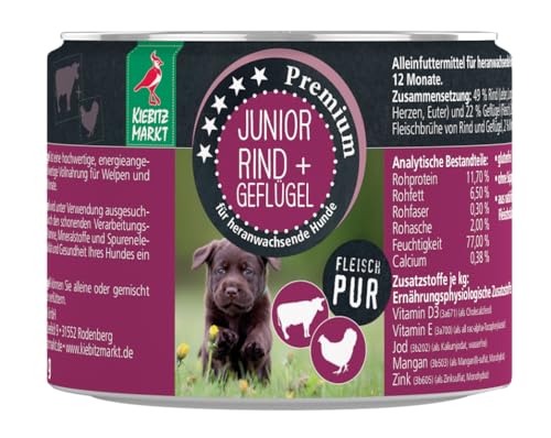 Kiebitzmarkt Premium Dose Junior Rind & Geflügel Hundefutter Nassfutter (24x200 g) von Kiebitz Markt