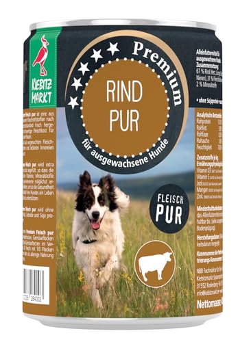 Kiebitzmarkt Premium Dose Rind pur Hundefutter Nassfutter (12x800 g) von Kiebitz Markt