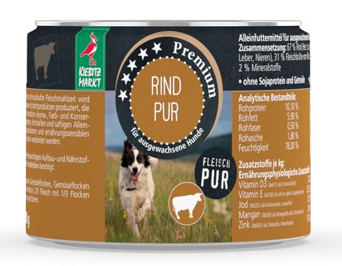 Kiebitzmarkt Premium Dose Rind pur Hundefutter Nassfutter (24x200 g) von Kiebitz Markt