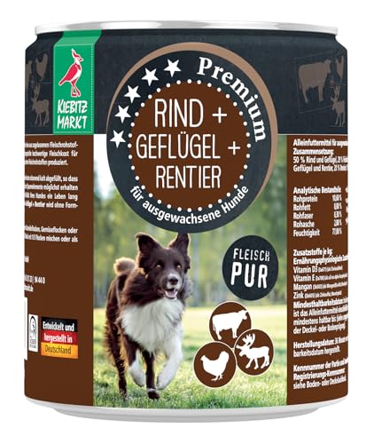 Kiebitzmarkt Premium Dose Rind & Geflügel & Rentier Hundefutter Nassfutter (12x800 g) von Kiebitz Markt