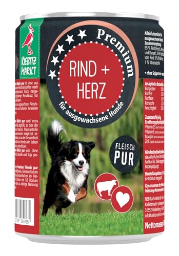 Kiebitzmarkt Premium Dose Rind & Herz pur Hundefutter Nassfutter (24x400 g) von Kiebitz Markt