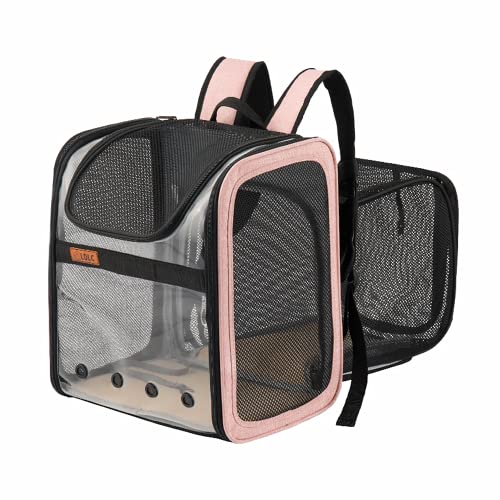 Haustier Rucksäcke für Hund Katzen 10kg, Haustiertransporter Erweiterbar Hunderucksack Katzenrucksack mit Top Opening Transparente Atmungsaktiv, Tragbare Tragetasche Reise Zug Auto Flugzeug (Rosa) von Kiepoar