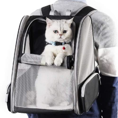 Haustiere Rucksack Transporttasche für Hunde Katzen 7.5kg, Große Tragbare Katzenrucksack Hunderucksack Transparent Top Opening Reisen Airline Genehmigt, Mesh Haustiertragetasche Atmungsaktiv von Kiepoar