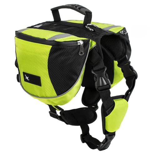 Satteltasche Hunderucksack für Mittlere Große Hunde, Packtaschen Rucksack für Reisen Wandern Training, Reflektierende Wasserdicht Verstellbare Kabelbaumweste mit Griff (grün, L (Hund 28kg - 40kg) von Kiepoar