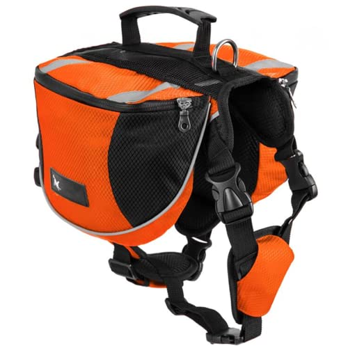 Satteltasche Hunderucksack für Mittlere Große Hunde, Packtaschen Rucksack für Reisen Wandern Training, Reflektierende Wasserdicht Verstellbare Kabelbaumweste mit Griff (orange, L (Hund 28kg - 40kg) von Kiepoar