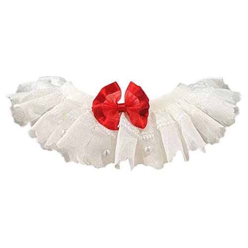 Haustier-Bogen-Kragen Welpen-Lätzchen, dekoratives, Elegantes Hunde-Spitzen-Lätzchen mit roter Krawatte, for den täglichen Gebrauch, Weiß XL (Color : White, Size : L) von Kigauru