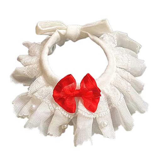 Haustier-Bogen-Kragen Welpen-Lätzchen, dekoratives, Elegantes Hunde-Spitzen-Lätzchen mit roter Krawatte, for den täglichen Gebrauch, Weiß XL (Color : White, Size : XS) von Kigauru